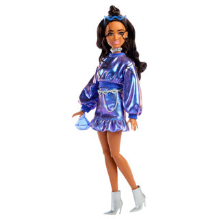Barbie-Puppe im Deluxe-Stil – Oberteil und Rock in Metallic-Blau