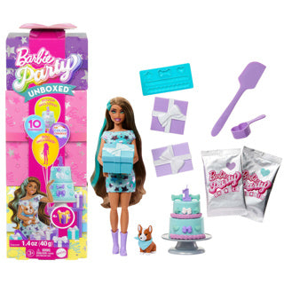 Barbie Party ausgepackt 2 1 Puppe mit blauem Kleid