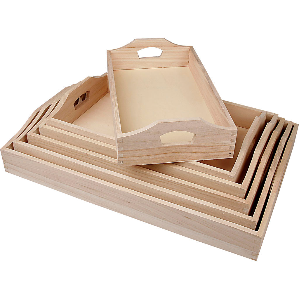 Creativ Company Tabletts, H: 5 cm, L: 29+32+35+38+41+44 cm, B: 16,5+19+22+25+27+30 cm, 6 Stück 1 Set