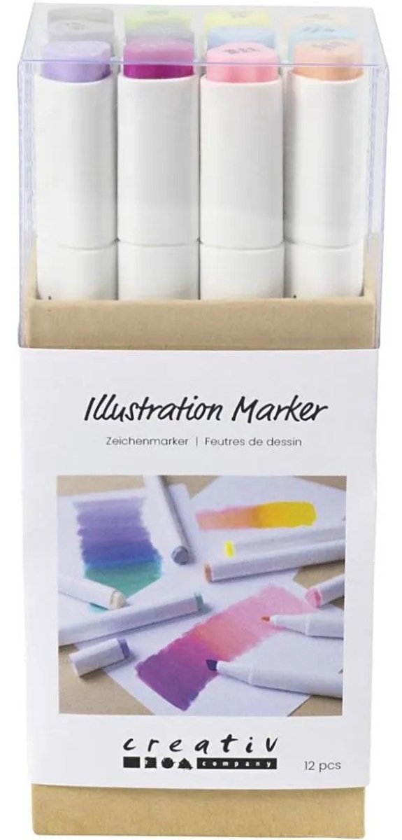 Creativ Company Zeichenstift Strichstärke 1+8mm Pastellfarben - 12 Stk.