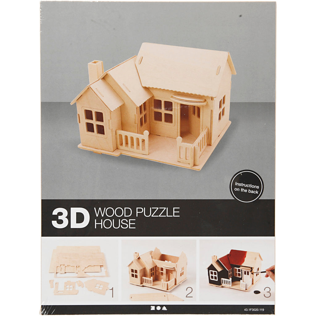 Creativ Company 3D-Holzbaukasten, Haus mit Terrasse, Maße 19x17,5x15, 1 Stück