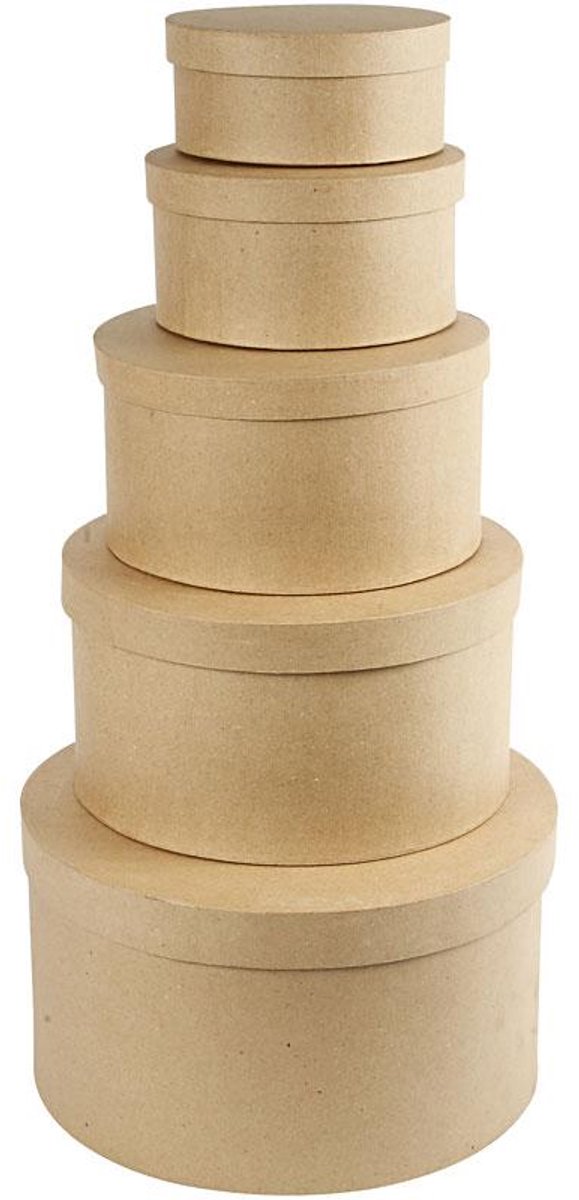 Creativ Company runde Hutschachteln, H: 8+10+13+15+19 cm, T 16,5+18,5+24+28,5+35,5 cm, 5 Stück 1 Set