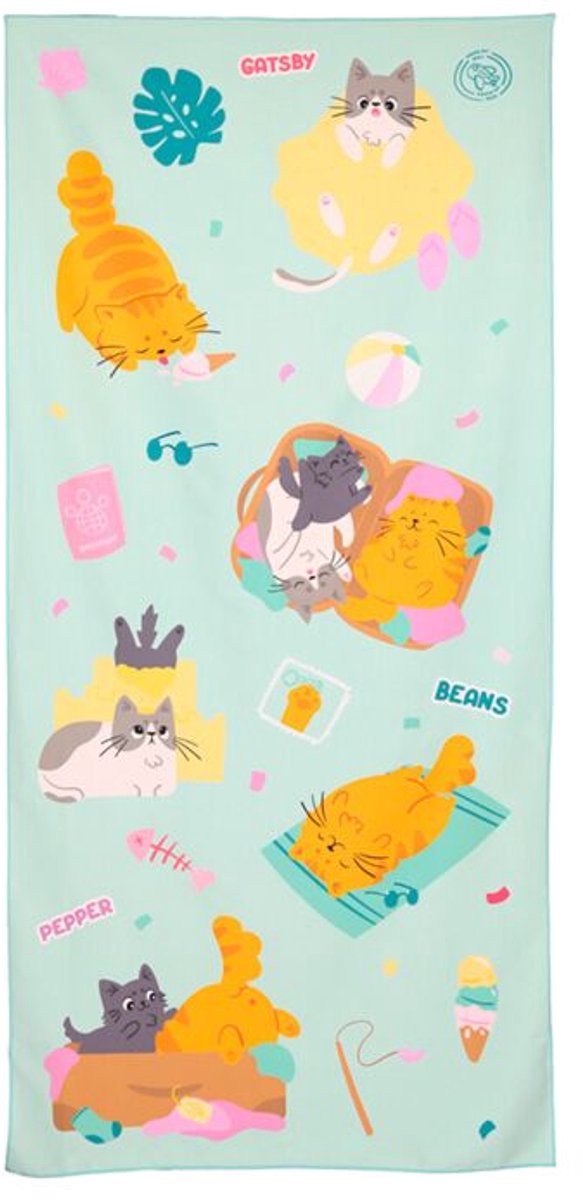 Puckator Strandtuch – Bohnen und Katzen – Mikrofaser – 180 x 85 cm