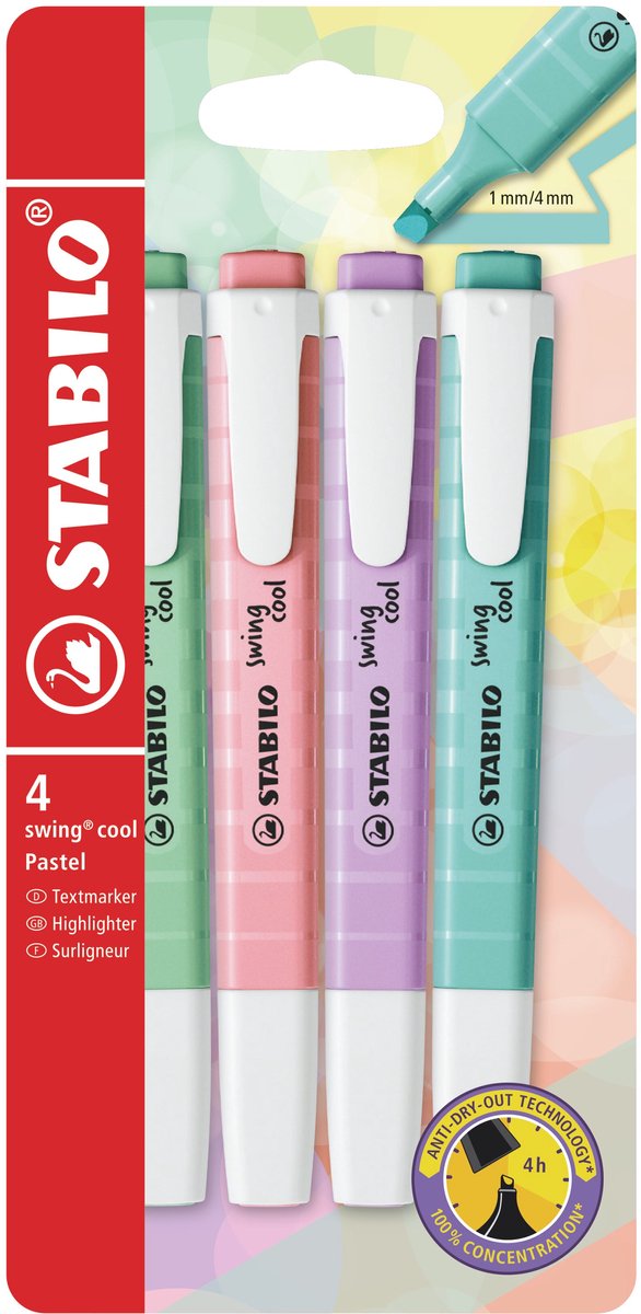 Stabilo Swing Cool Pastel – Textmarker – Set mit 4 Stück