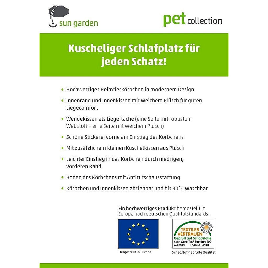 Sun Garden Luxus-Hundebett Lucky + Kissen 80x70x20cm grau