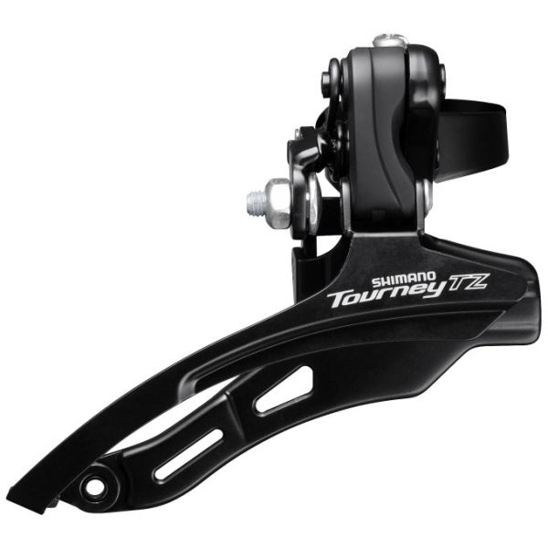 Shimano Umwerfer 6 7-Gang Tourney TZ FD-TZ500 Down Swing Top Pull – hohe Klemme ø28,6 mm – 42 Zähne – Schwarz Silber