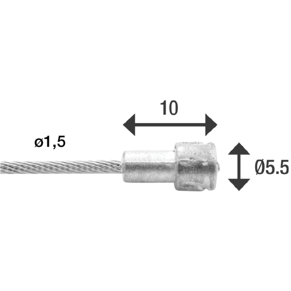 Elvedes Bremsinnenzug 2.000 mm 1×19 Gewinde Edelstahl ø1,5mm mit V-Nippel ø5,5 × 10