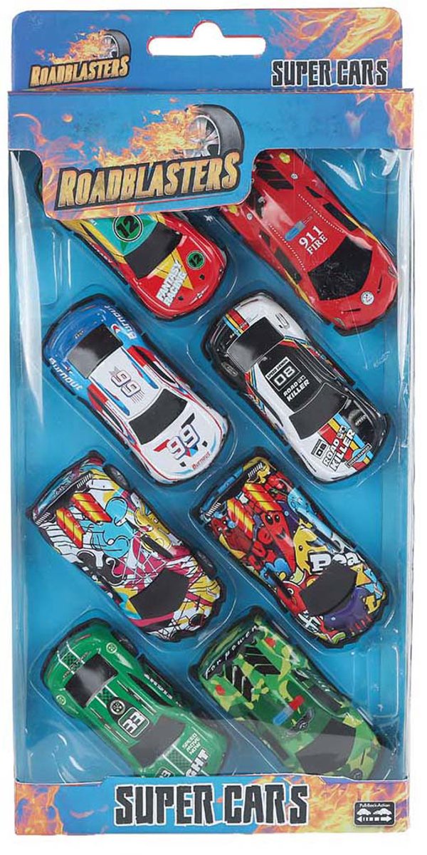 Van Manen Veenendaal BV Roadblasters Autos aus Druckguss, zurückziehbar, 7,5 cm, 8 Stück.