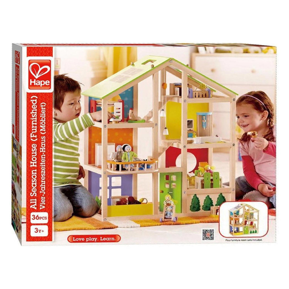 Hape Wooden 4 Seasons Dollhouse mit Möbeln