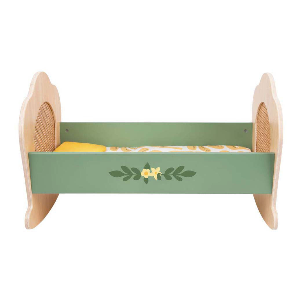 Classic world houten poppenwieg vintage bloemen fsc speelgoed.
