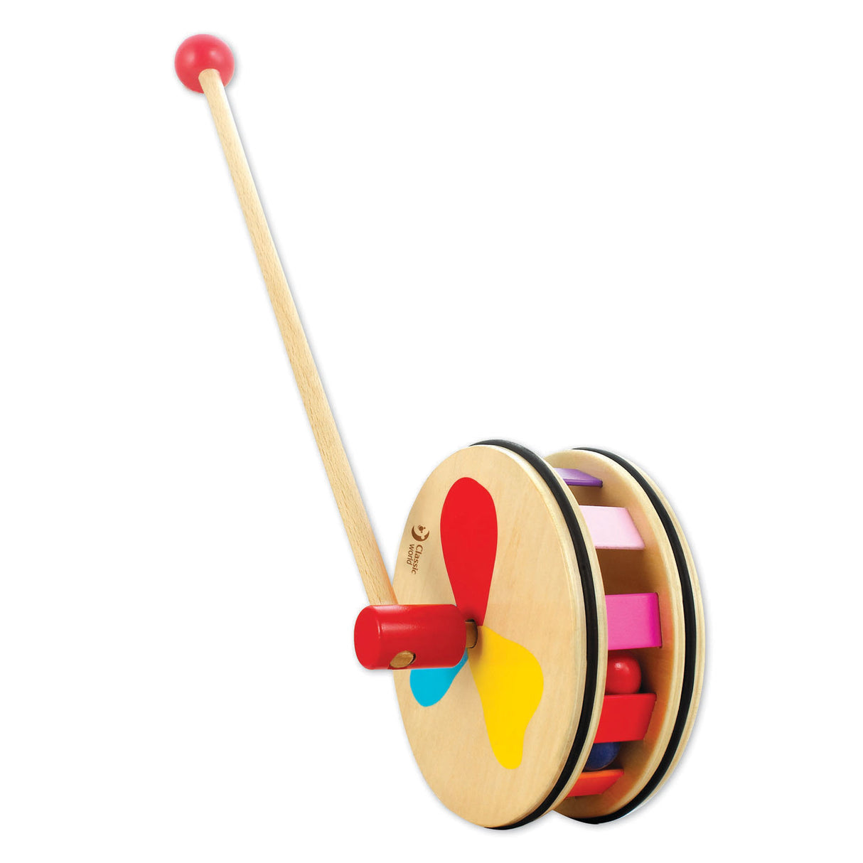 Klassische Weltwelt Holzschiebefigur Regenbogenrad