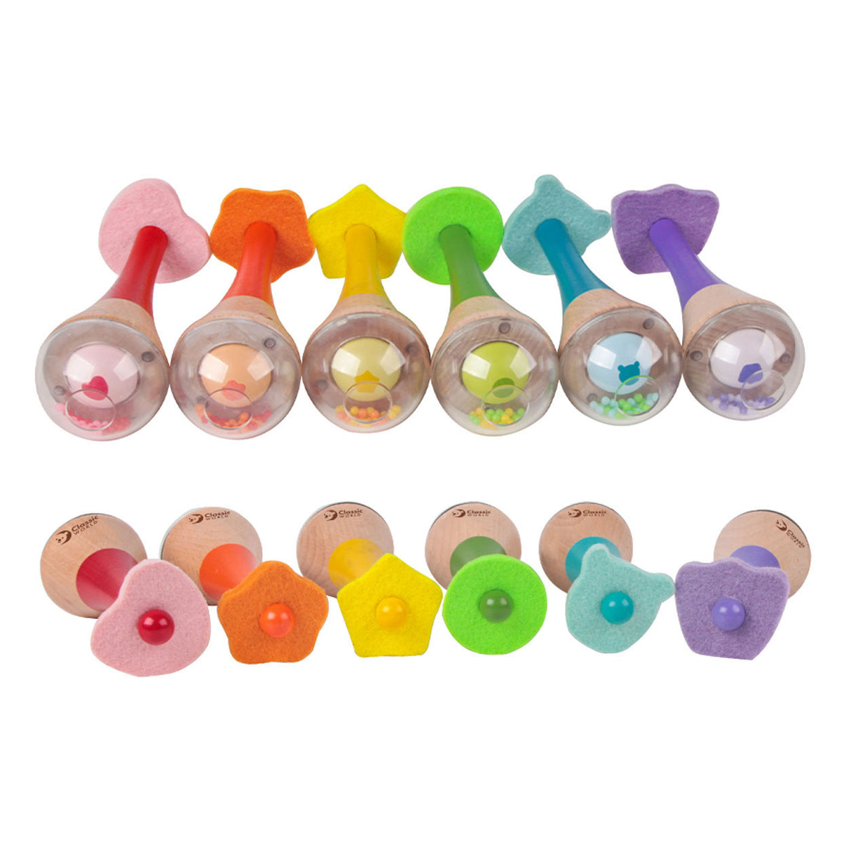 Klassische Weltrassel 2 in 1 hölzernes Regenbogen-Maracas-Instrument 1 Stk. - Uni