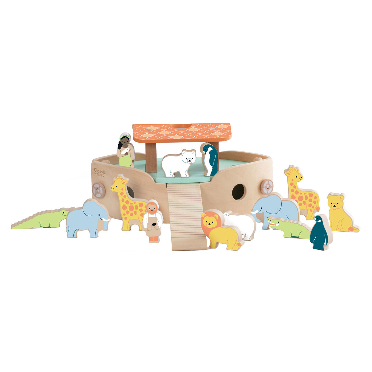 Classic World Bootsbauset „Arche Noah“ aus Holz mit Tieren, 16-teilig.