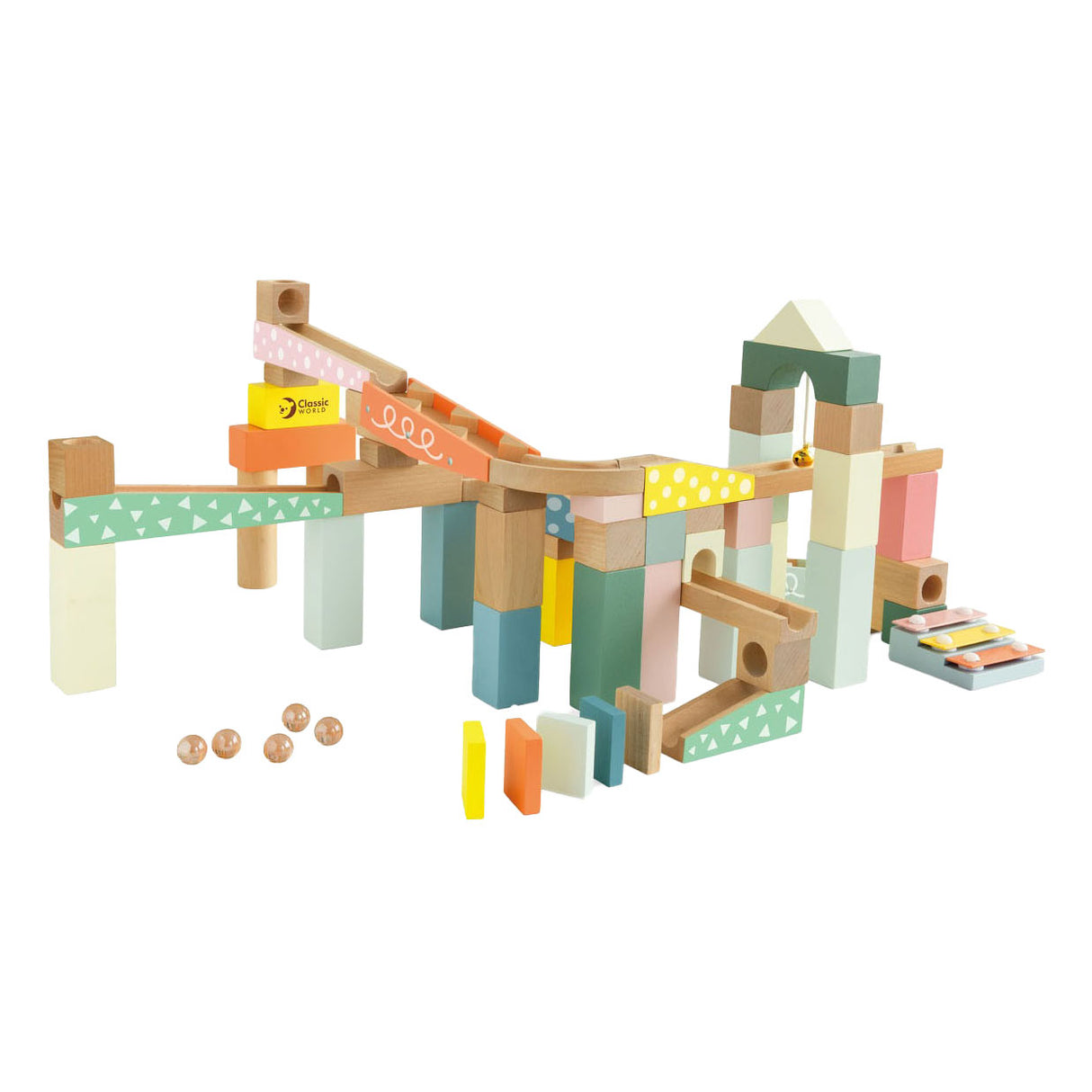Classic World Kugelbahn-Bauset aus Holz, 62-teilig.