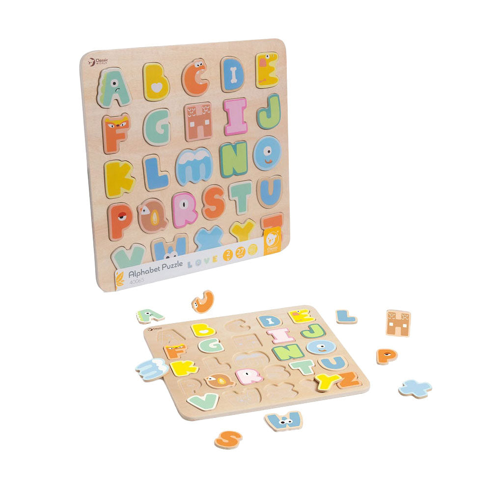 Klassisches Welt-Alphabet-Puzzle aus Holz, Lernspielzeug, 27 Teile.