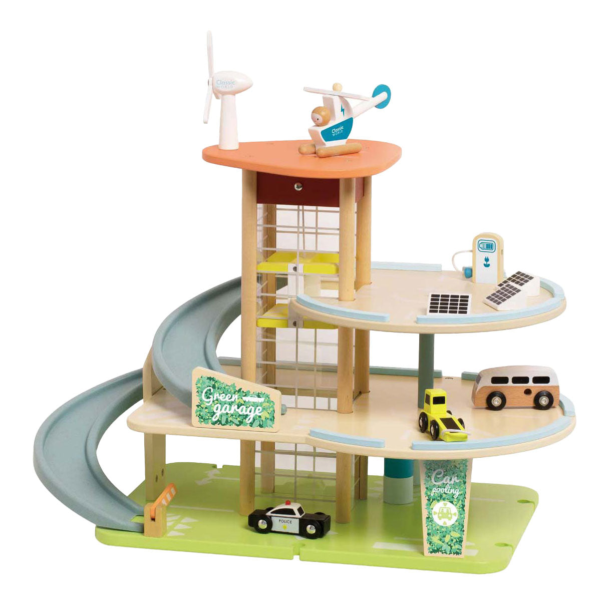 Nachhaltige Holzgarage von Classic World mit Zubehör, 19-tlg.
