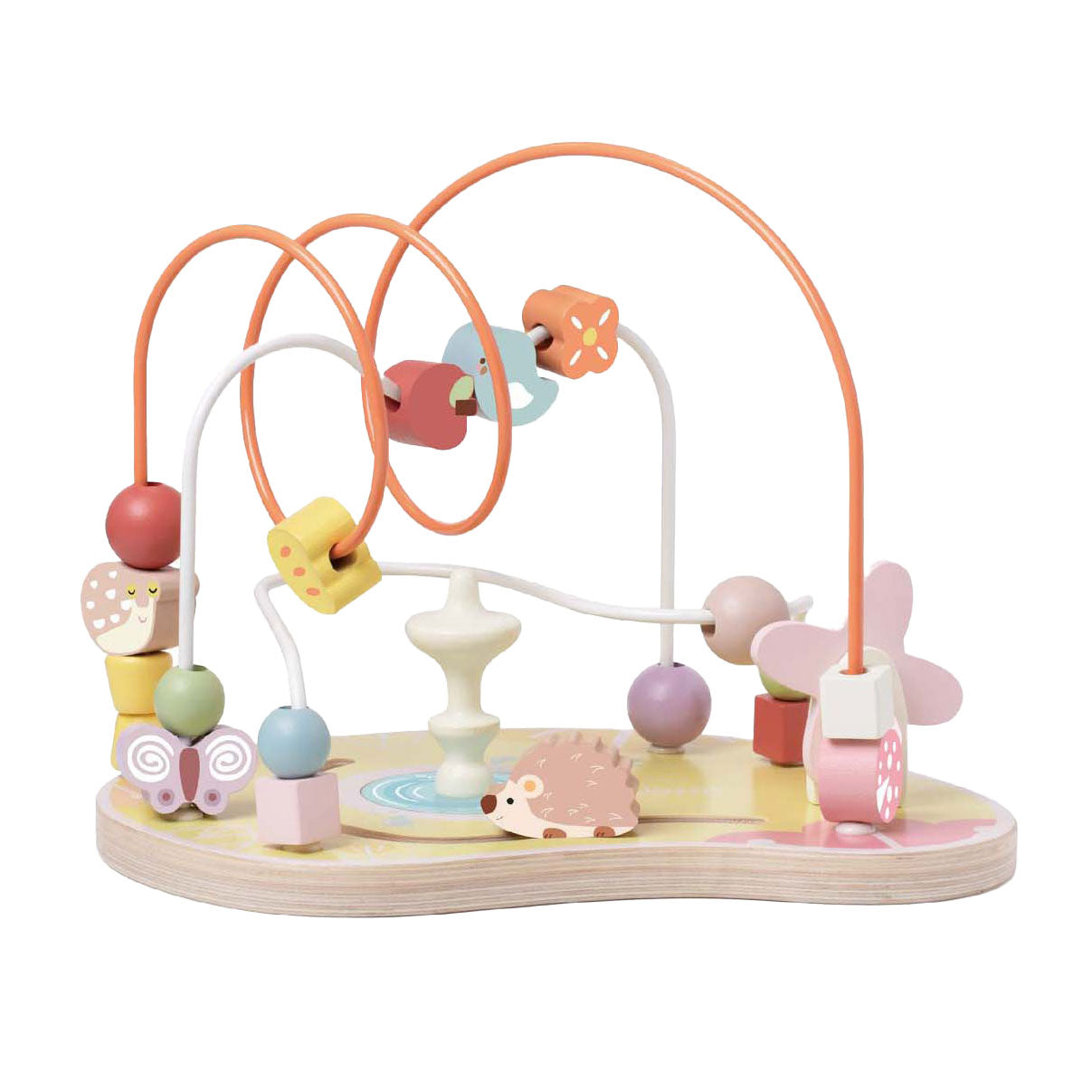 Klassisches Lernspielzeug für Motorik-Spiralen aus Holz für den Garten.