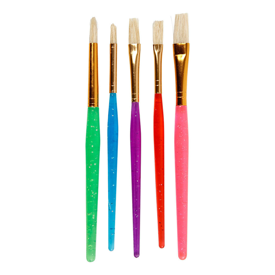 Creativ Company Pinsel für Kinder, Größe 8+12+18, L: 14-16 cm, B: 5-10 mm, flach, rund, verschiedene Farben, 5 Stück 1 Box