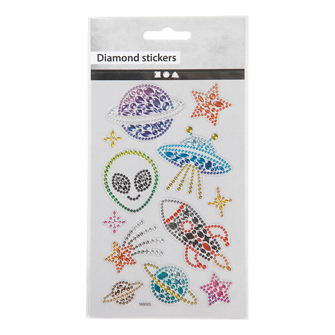 Creativ Company Diamantaufkleber – Weltraumthema – selbstklebende Glitzeraufkleber – Strass-Bastelaufkleber – luxuriöse Dekorationsaufkleber – festliche selbstklebende Diamantaufkleber – 10 x 16 cm – 1 Blatt