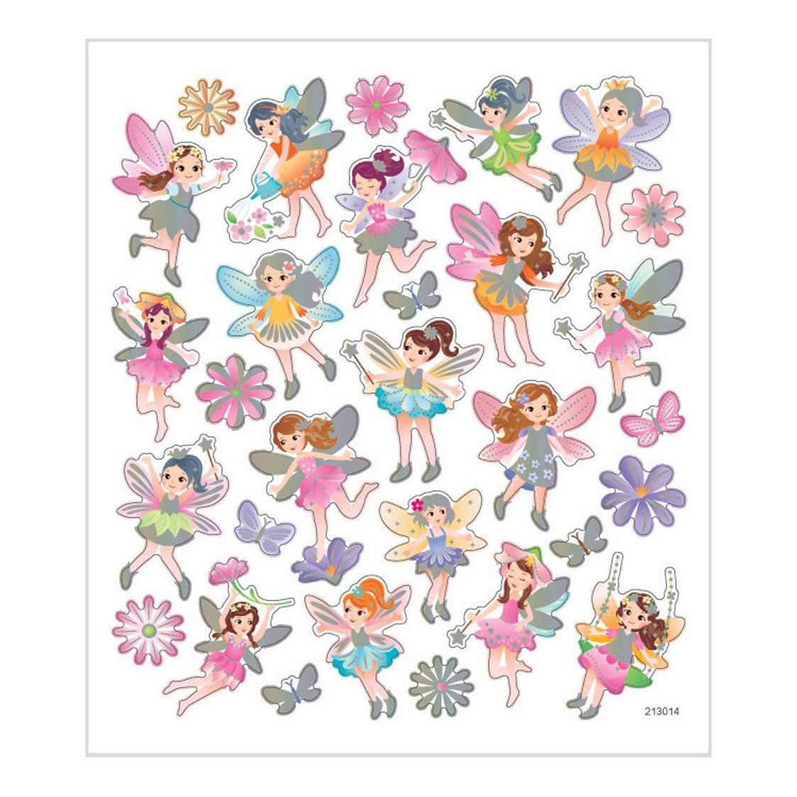 Creativ Company Aufkleber Feen – selbstklebende Aufkleber – transparente Kunststofffolie – mit Silberfolien-Glitzerlack-Details – geeignet für Kartenbasteln – 15 x 16,5 cm – 1 Set