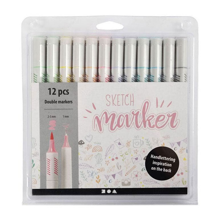 Creativ Company Handschriftmarker Pastellfarben, 12 Stk. doppelseitig