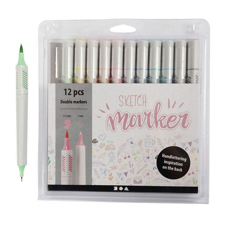 Creativ Company Handschriftmarker Pastellfarben, 12 Stk. doppelseitig