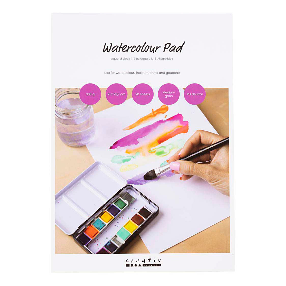 Kreativunternehmen https: www.cchobby.nl Aquarellblock-A4-Blatt-210x297-mm-kaltgepresst-mittelkörnung-300-gr-weiß-20-Blatt-1-Stück