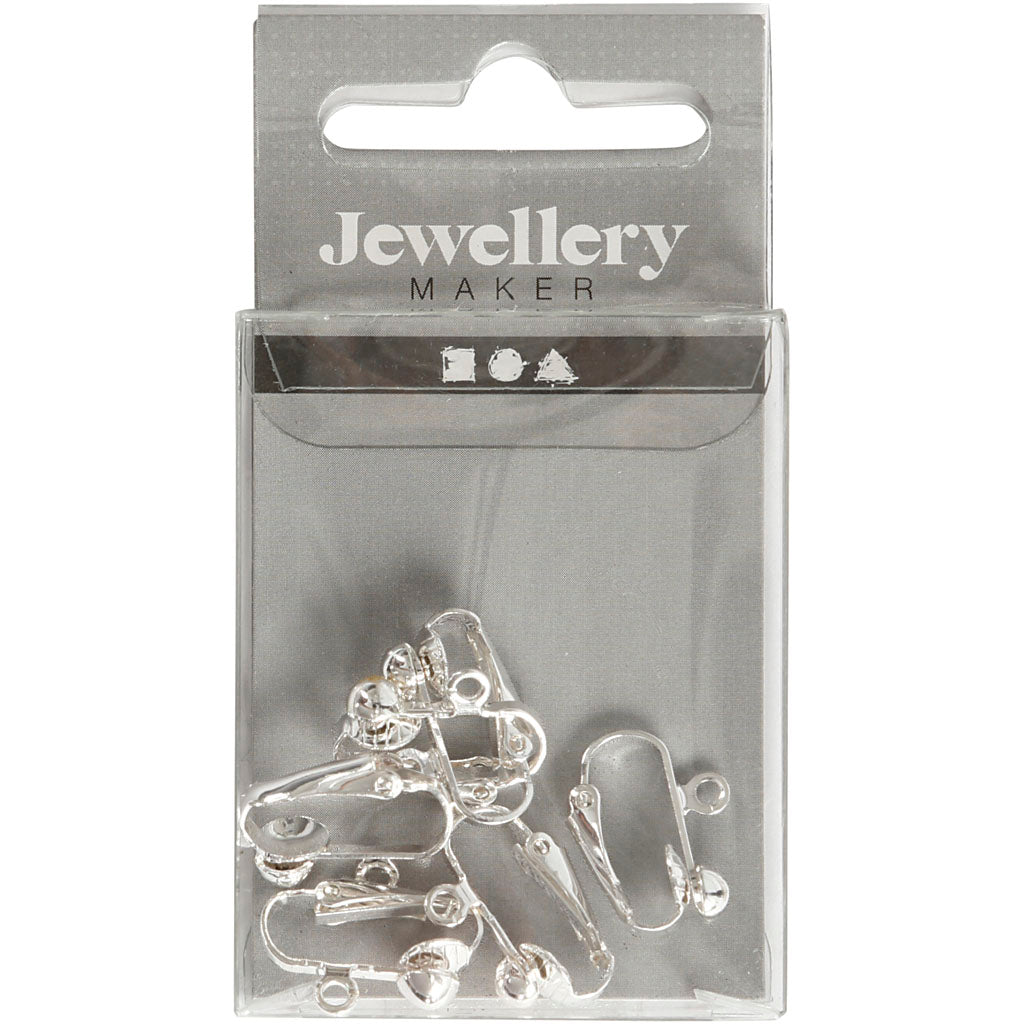 Creativ Company Ohrclips, L: 16,5 mm, B: 1,5 mm, Lochgröße 1,6 mm, versilbert, 6 Stück 1 Box