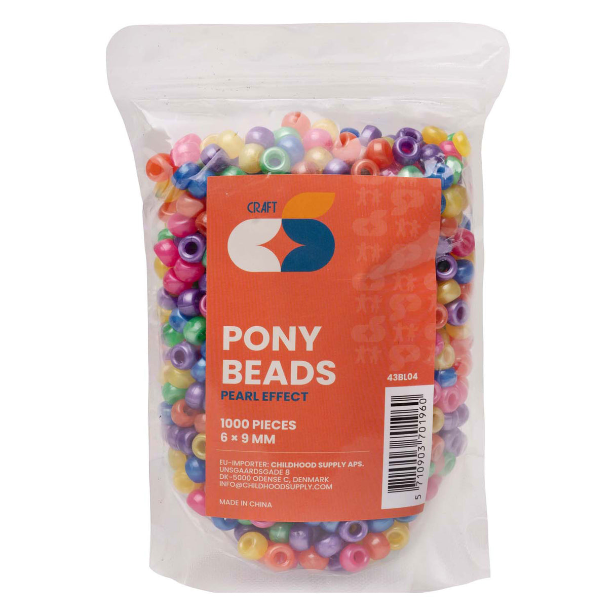 Colorations - pony beads mother-of-pearl effect 6x9 mm, 1000 pcs.