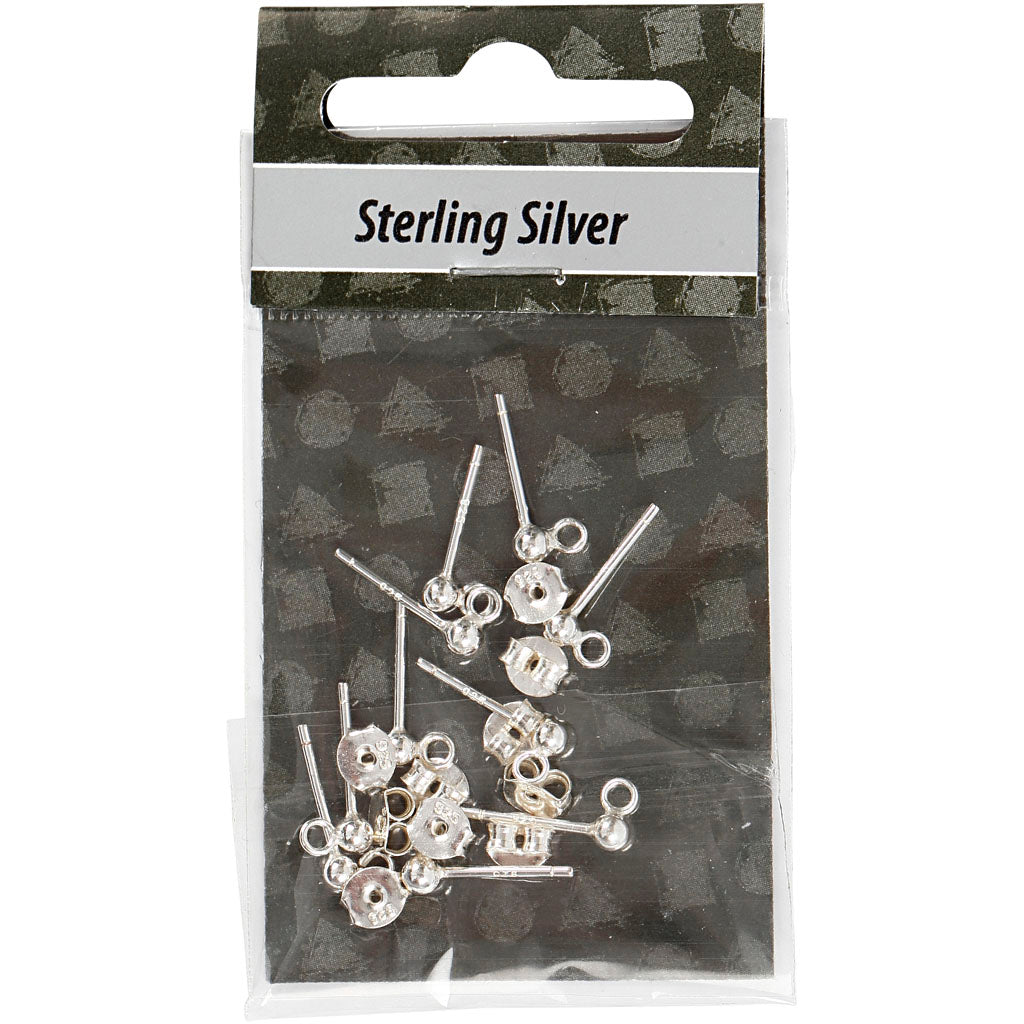 Creativ Company Ohrstecker, L: 13 mm, Silber, 10 Stück, 1 Box
