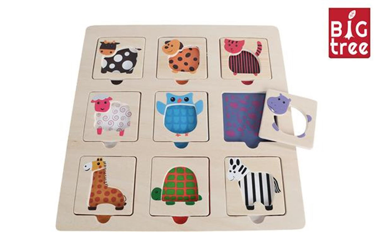Holzeinlegepuzzle, Tier anhand der Farbe finden, 9-tlg.