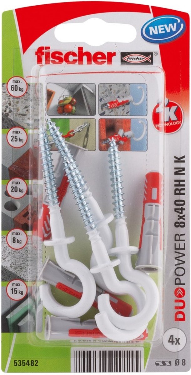 Fischer Duopower-Serie - Universalstecker - 8x40 mm - Nylon-Fersenanschluss - Weiß