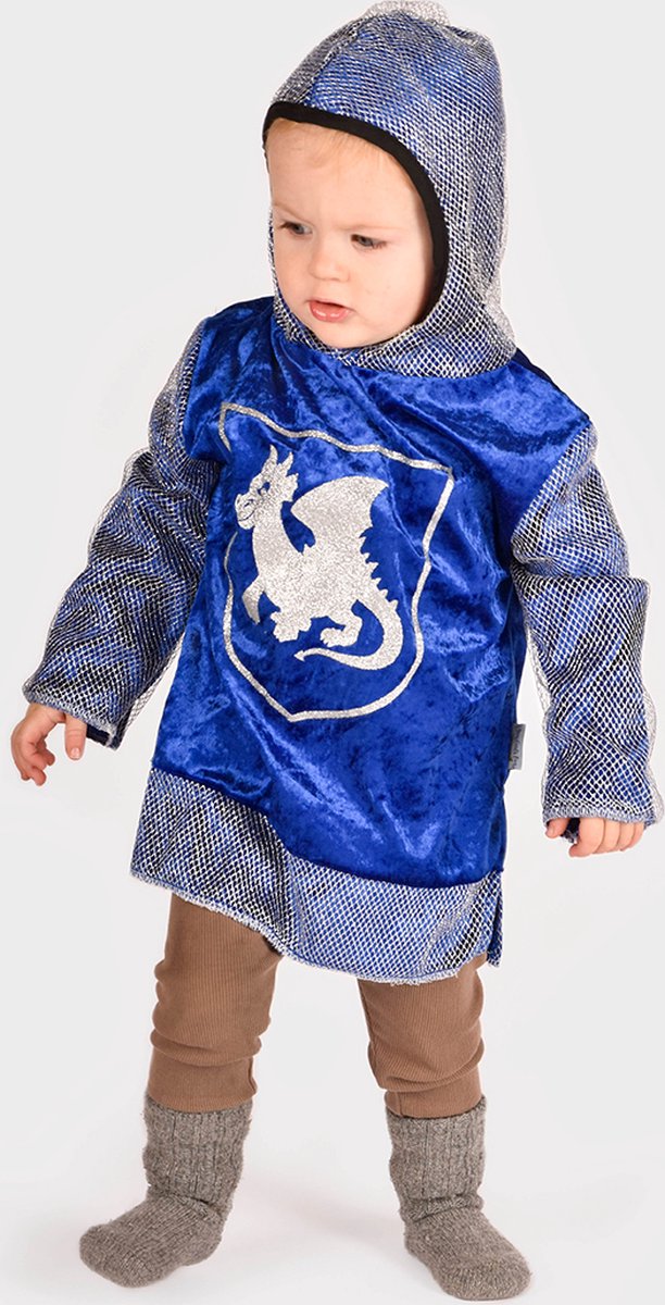 Den Goda Fen Kostüm Ritter – Hemd aus Samt mit Kapuze – 110–116 cm – 4–6 Jahre – Blau