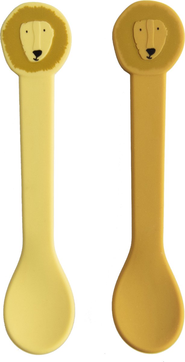 Trixie Silikonlöffel 2er-Pack Mr. Löwe – Kindergeschirr – Edelstahl, 100 % lebensmittelechtes Silikon – Set mit 2 Löffeln – spülmaschinenfest