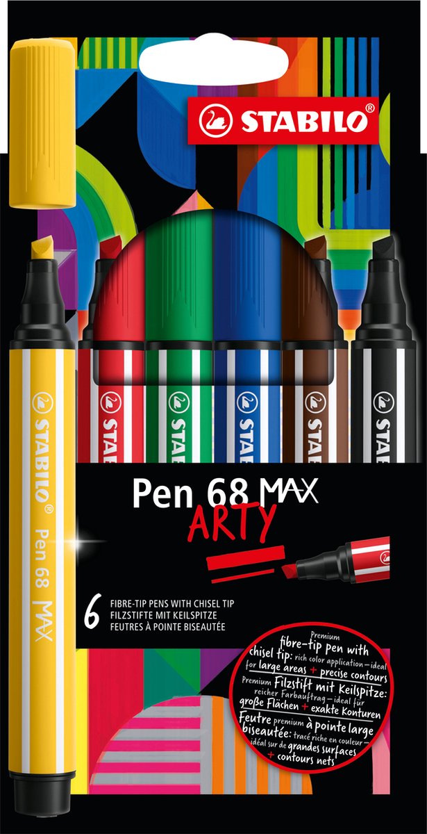 Stabilo Pen 68 Max Arty – Filzstift mit dicker Keilspitze – Set mit 6 Stück