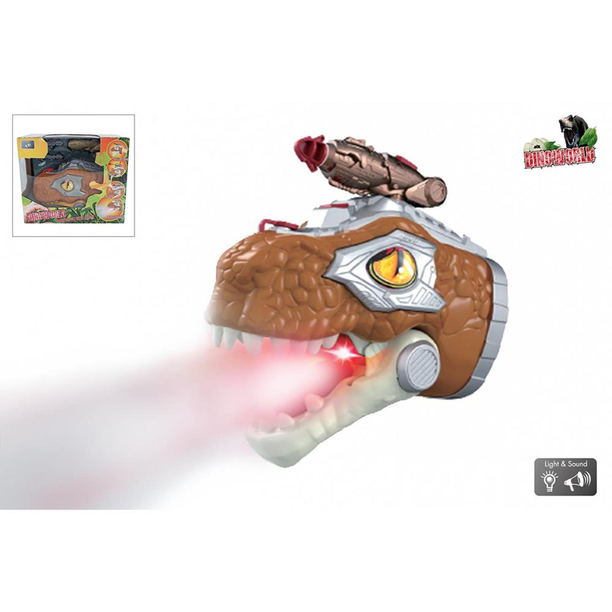 Dinoworld Dinosaurier-Handpuppe mit Dampflicht und Sound, 17 cm
