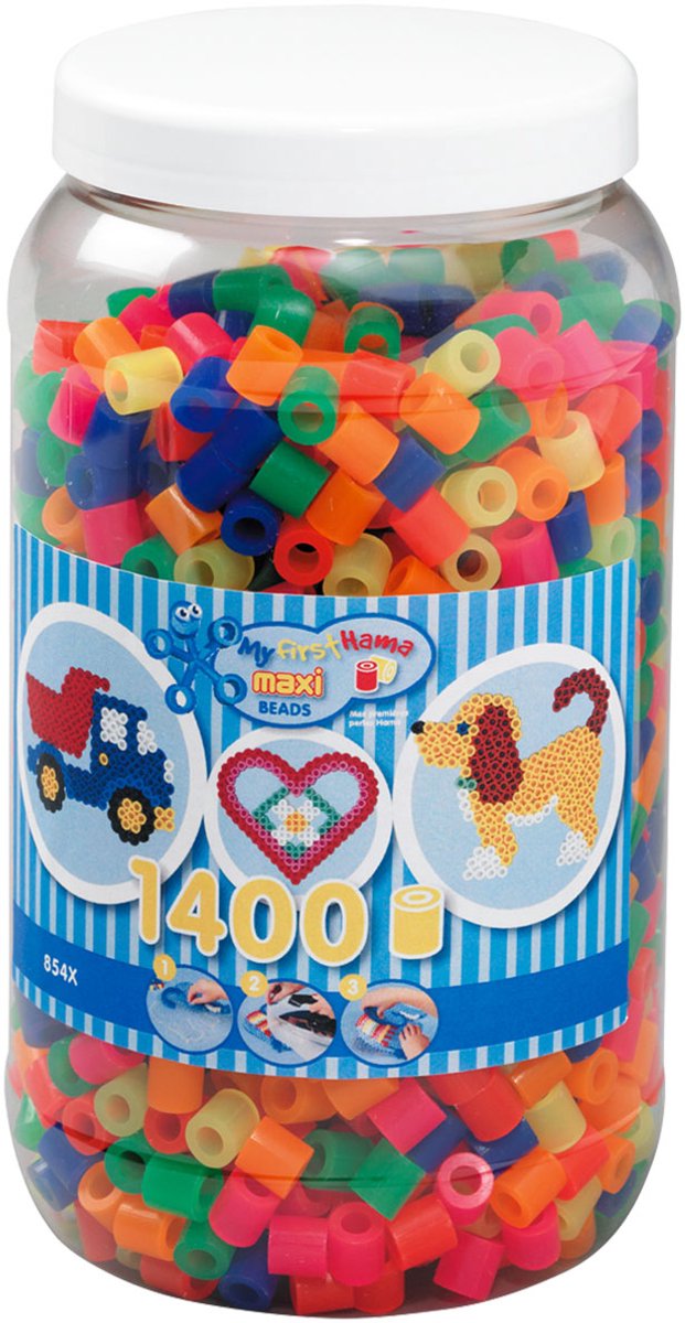 Hama Maxi-Bügelperlen im Topf – Neon-Mix (051), 1400 Stk.