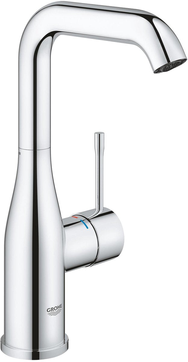 Grohe Essence Waschtischarmatur – hoher schwenkbarer Auslauf – mit Klick-Ablaufgarnitur (Push Open) – wassersparend