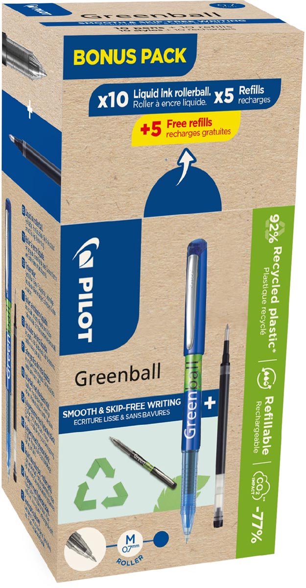 Pilot Greenballwalze | mittlerer Punkt | 10 Rollen + 10 Nachfüllungen | mittel | blau
