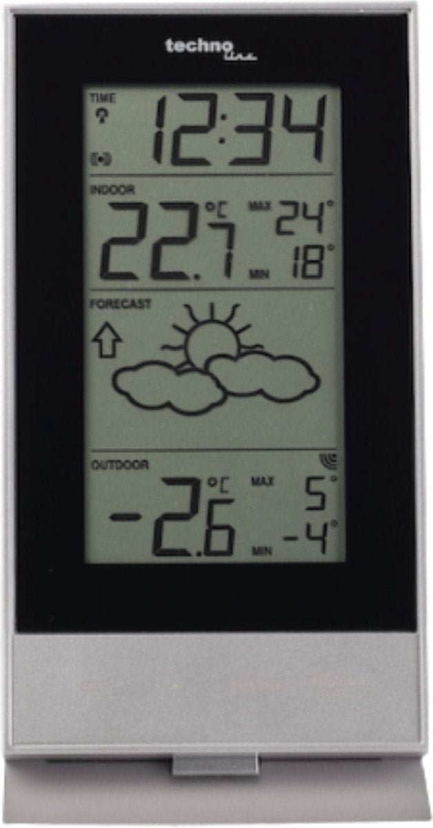 Technoline Wetterstation – ws 9910 – 85 x 166 x 56 mm – silberschwarz – mit 1 Außensensor 100 m – tl-ws9910