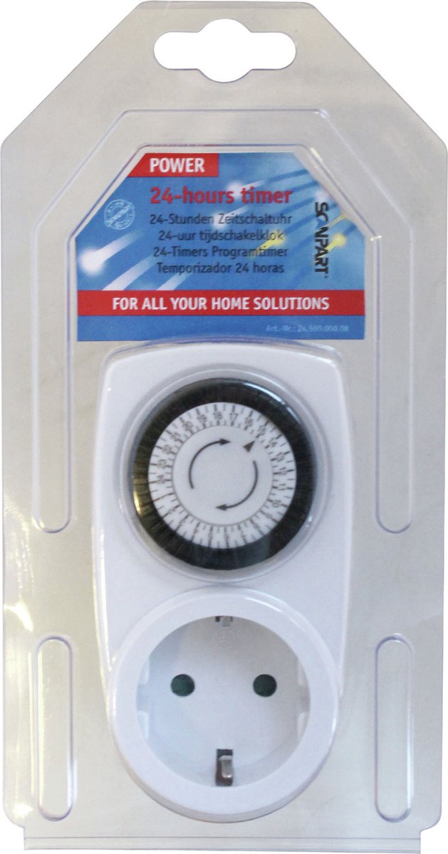 Scanpart Zeitschaltuhr für Steckdose - analog - Zeitschaltuhr Steckdose mechanisch - Zeitschaltuhr - Zeitschaltuhr - 24 Stunden