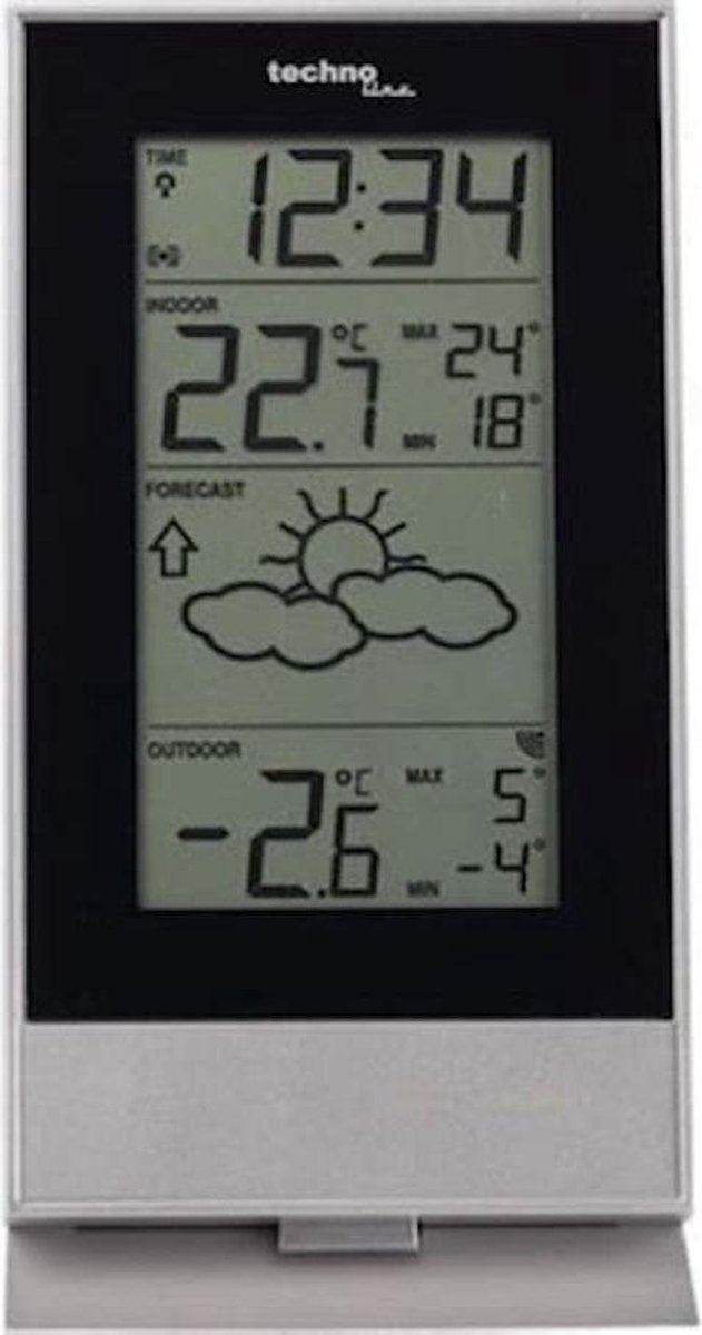 Technoline Wetterstation – ws 9910 – 85 x 166 x 56 mm – silberschwarz – mit 1 Außensensor 100 m – tl-ws9910