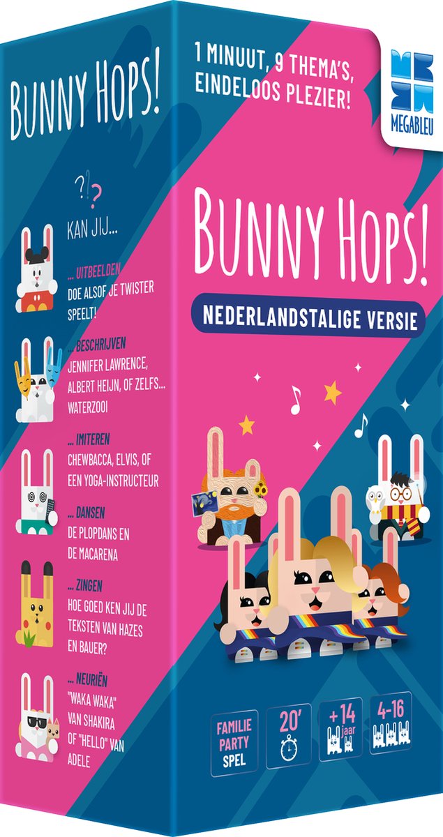 Megableu Bunny Hops – das ultimative actiongeladene Partyspiel – für Jugendliche und Erwachsene – ab 14 Jahren – 4-16 Spieler – beschreiben, singen und spielen