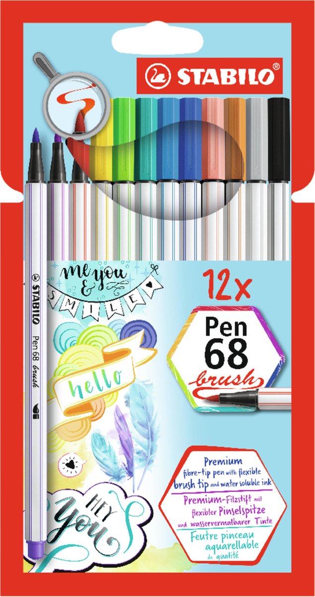 Stabilo Pen 68 – Premium Pinselfilzstift – mit flexibler Pinselspitze – Etui mit 12 verschiedenen Farben
