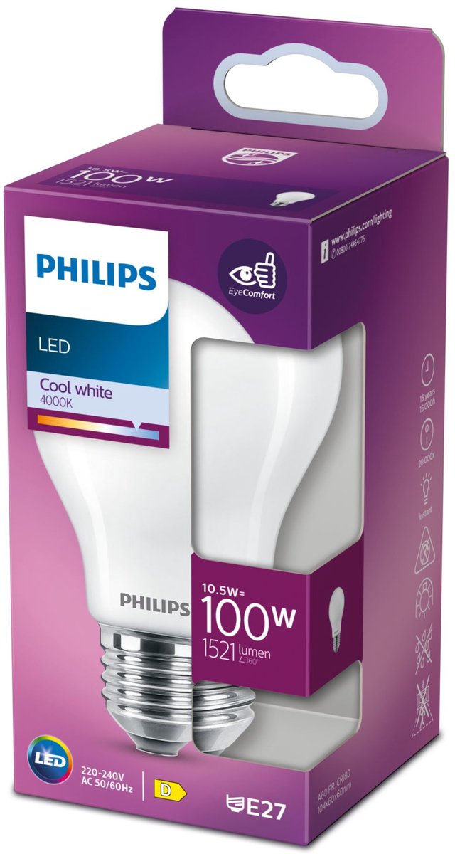 Philips led lamp mat - 100 w - e27 - koelwit licht
