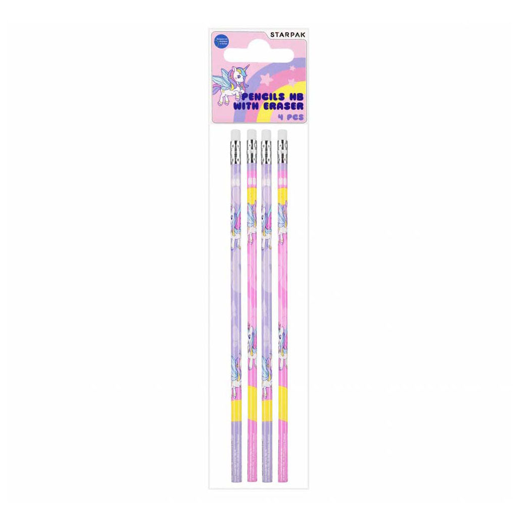 HB-Bleistift mit Radiergummi Einhorn, 4 Stk.
