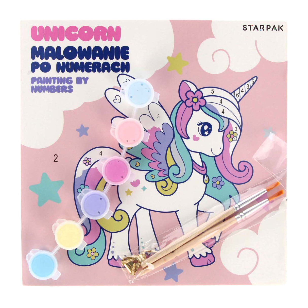 Malen nach Zahlen Einhorn 20x20cm, 6 Farben
