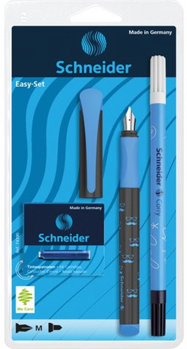 Schneider Schreibgeräte Schneider Füllfederhalter-Set – Easy – Blau – Füllfederhalter-Set – Tintenradierer – Tintenpatronen – S-74390