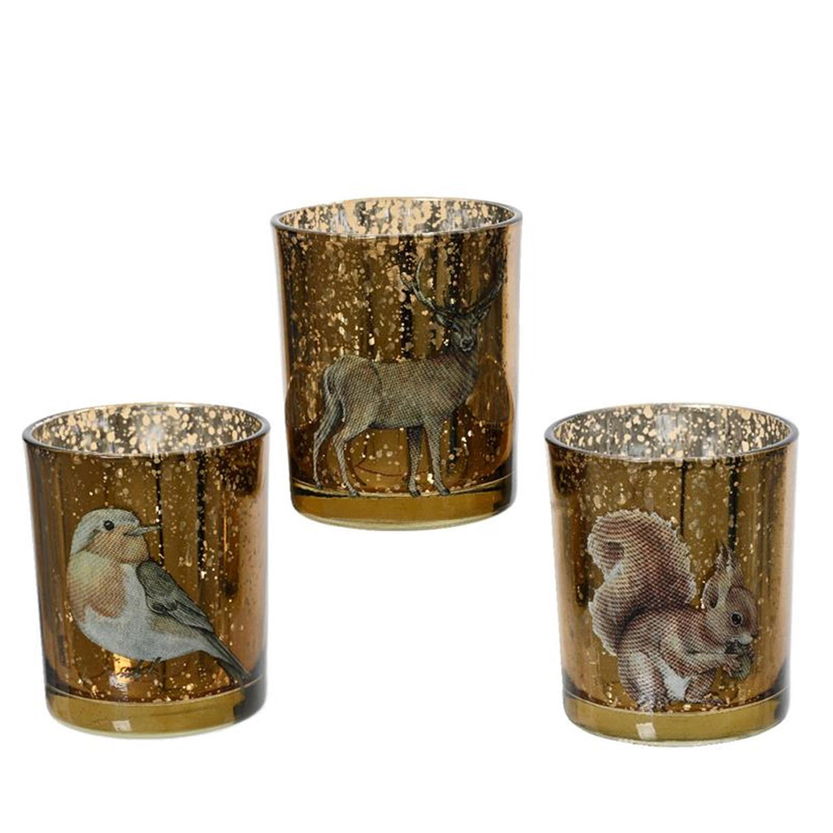 Decoris Teelichthalter aus Glas mit Tieren in Gold