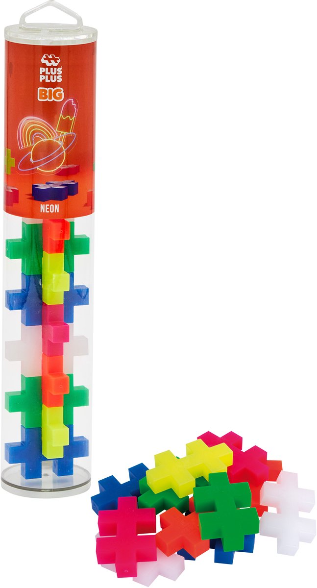 Plus-Plus Big Tube Neon 15-teiliger Baukasten – 3286 – Konstruktionsspielzeug – Konstruktionsspielzeug – Set mit Bausteinen – ab 1 Jahr